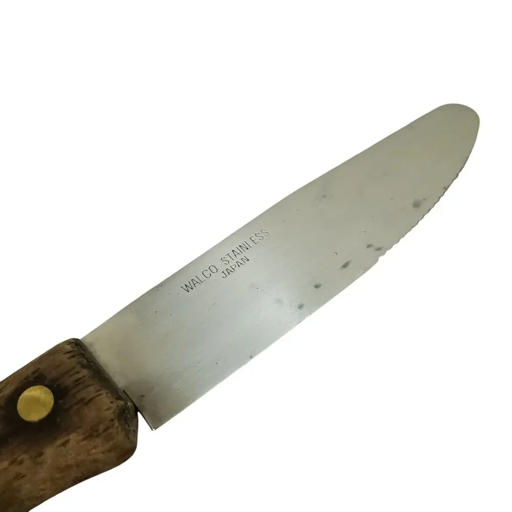 Set of 5 Walco Stainless Serrated Steak Knives Meat Dinner BBQ Wood Handles